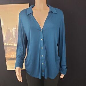 Teal Top Blouse Shirt Long Sleeve XXL